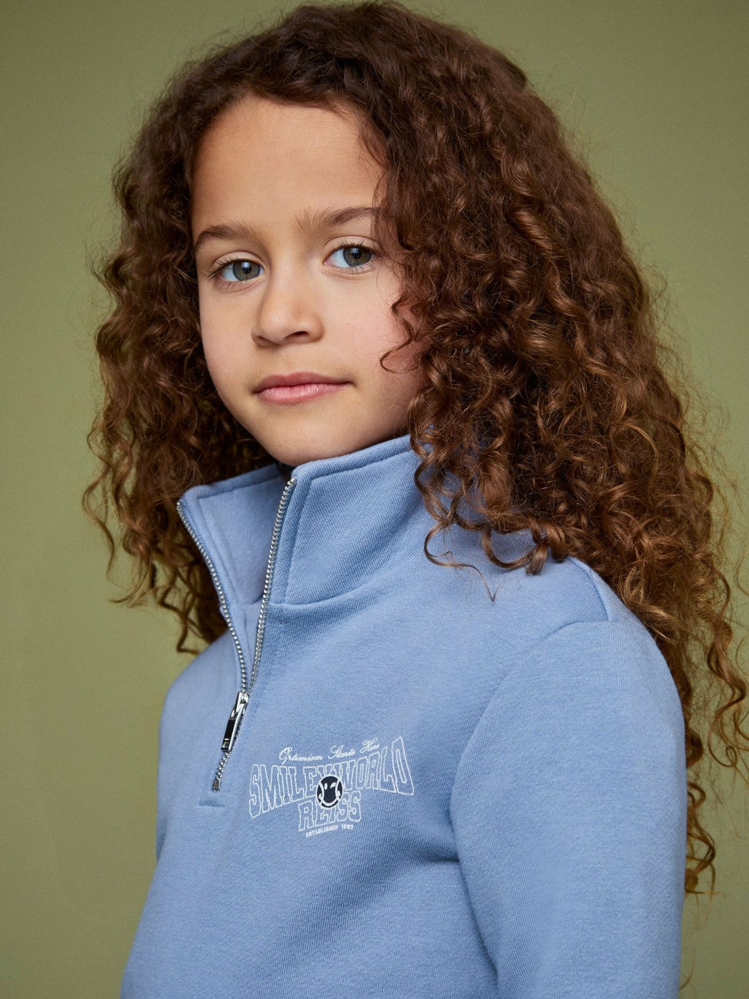 9-13 yrs SmileyWorld Half-Zip Sweatshirt Unisex Fit in Blue | Reiss Children & Baby Recommended