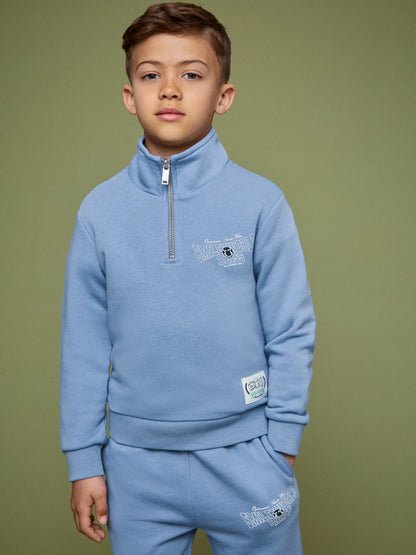 9-13 yrs SmileyWorld Half-Zip Sweatshirt Unisex Fit in Blue | Reiss Children & Baby Recommended