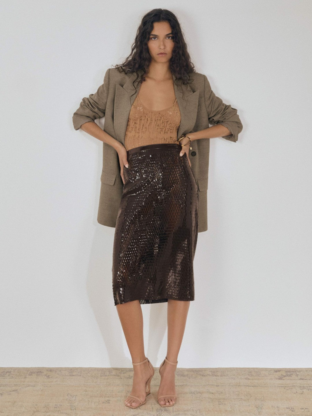 Atelier Laser-Cut Pencil Skirt in Chocolate | Reiss Women Trending