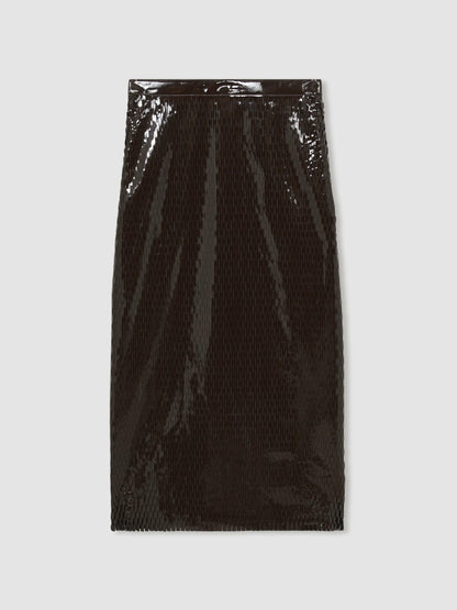 Atelier Laser-Cut Pencil Skirt in Chocolate | Reiss Women Trending