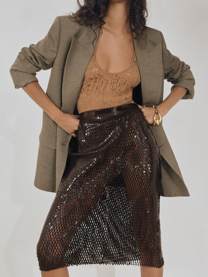 Atelier Laser-Cut Pencil Skirt in Chocolate | Reiss Women Trending