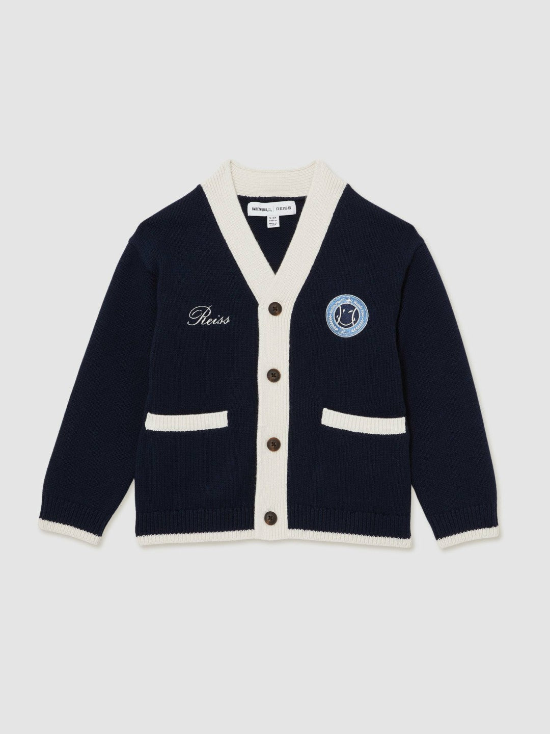 13-14 yrs SmileyWorld Logo Cardigan Unisex Fit in Off White | Reiss Children & Baby Signature