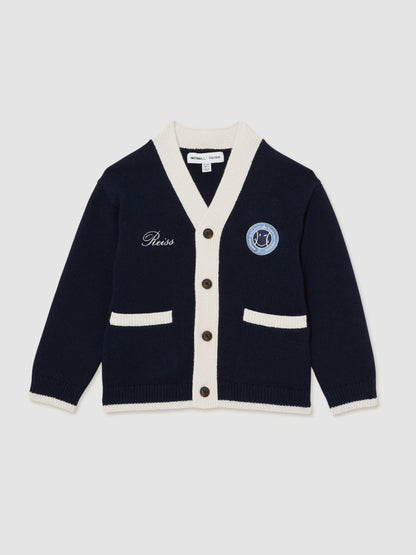 13-14 yrs SmileyWorld Logo Cardigan Unisex Fit in Off White | Reiss Children & Baby Signature