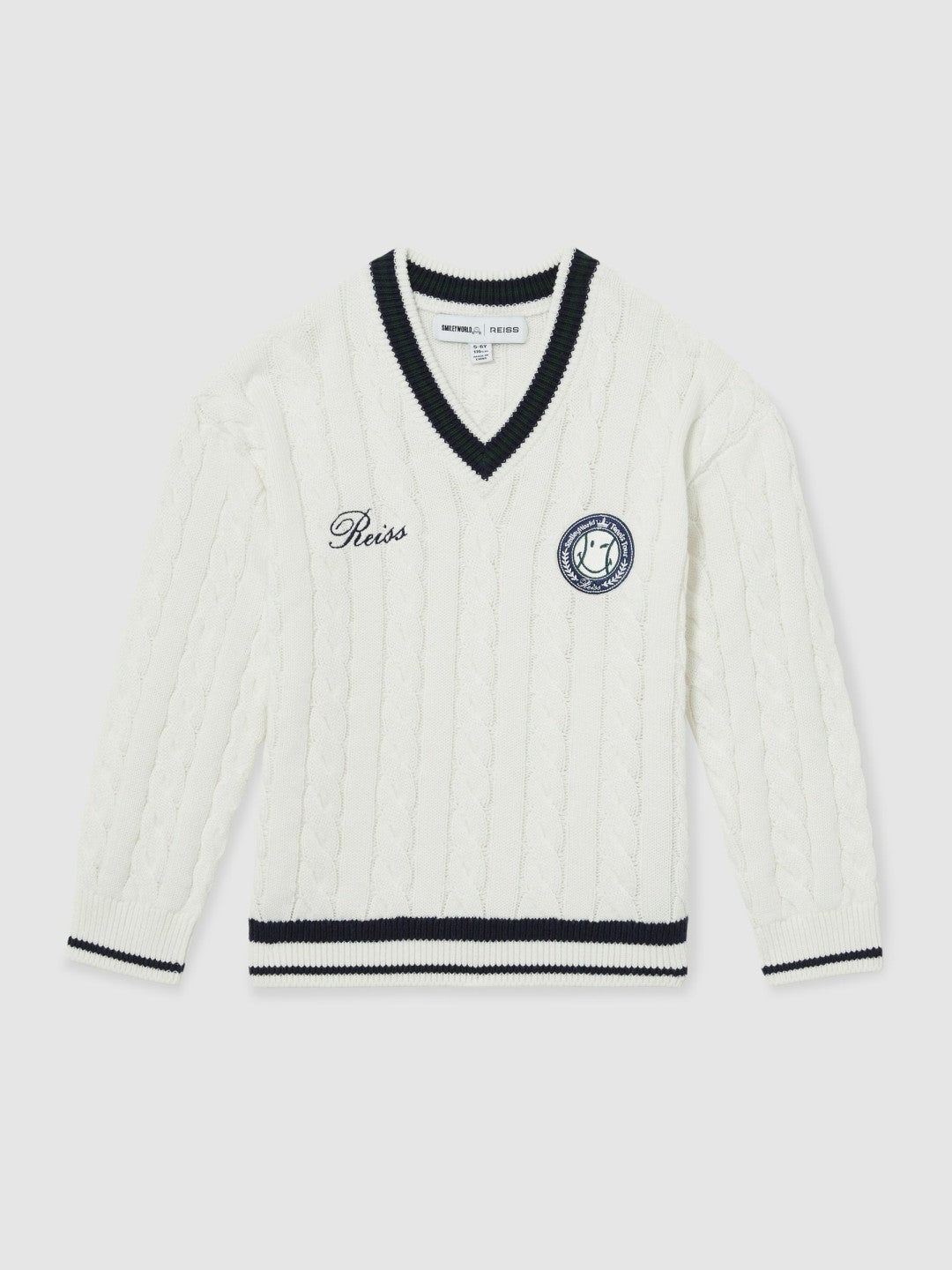 9-13 yrs SmileyWorld Cable-Knit Jumper Unisex Fit in Off White | Reiss Children & Baby Popular