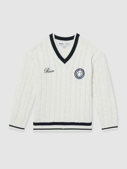 9-13 yrs SmileyWorld Cable-Knit Jumper Unisex Fit in Off White | Reiss Children & Baby Popular