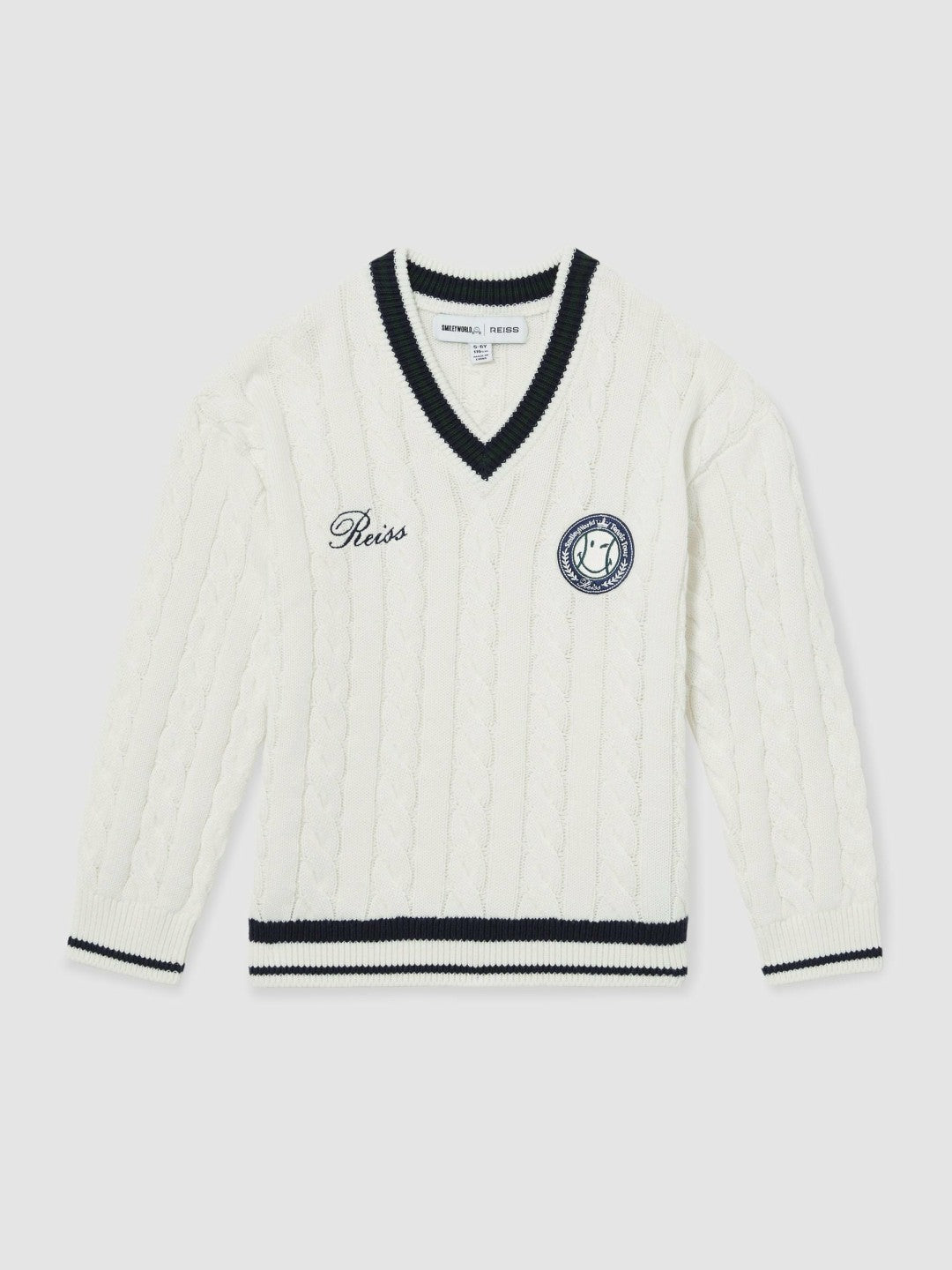3-9 yrs SmileyWorld Cable-Knit Jumper Unisex Fit in Off White | Reiss Children & Baby New