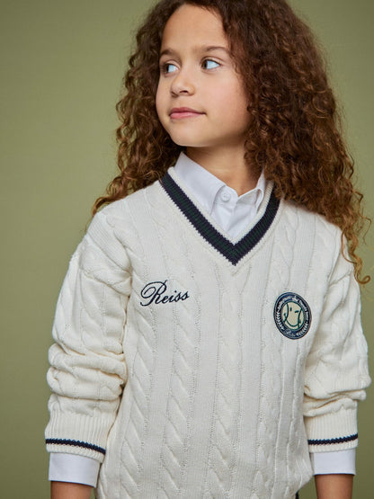 13-14 yrs SmileyWorld Cable-Knit Jumper Unisex Fit in Off White | Reiss Children & Baby Trending
