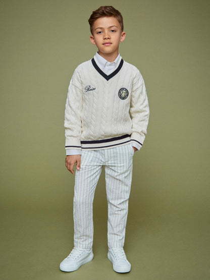 13-14 yrs SmileyWorld Cable-Knit Jumper Unisex Fit in Off White | Reiss Children & Baby Trending