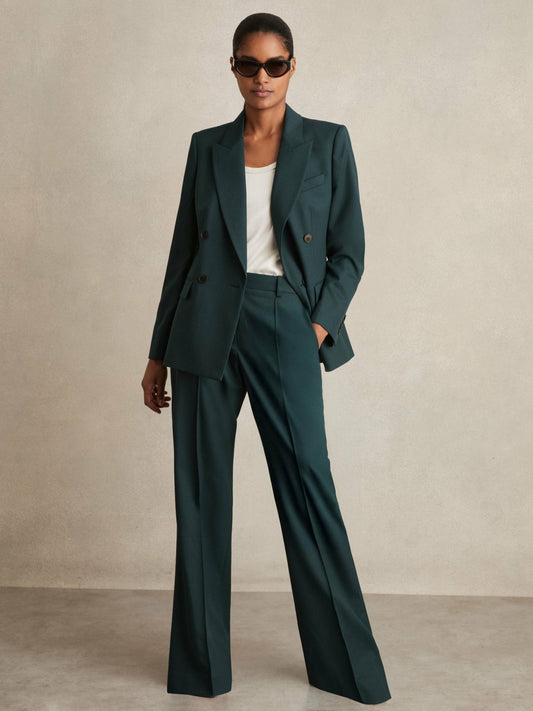 Wool-Blend Wide-Leg Suit Trousers in Green | Reiss Women Signature
