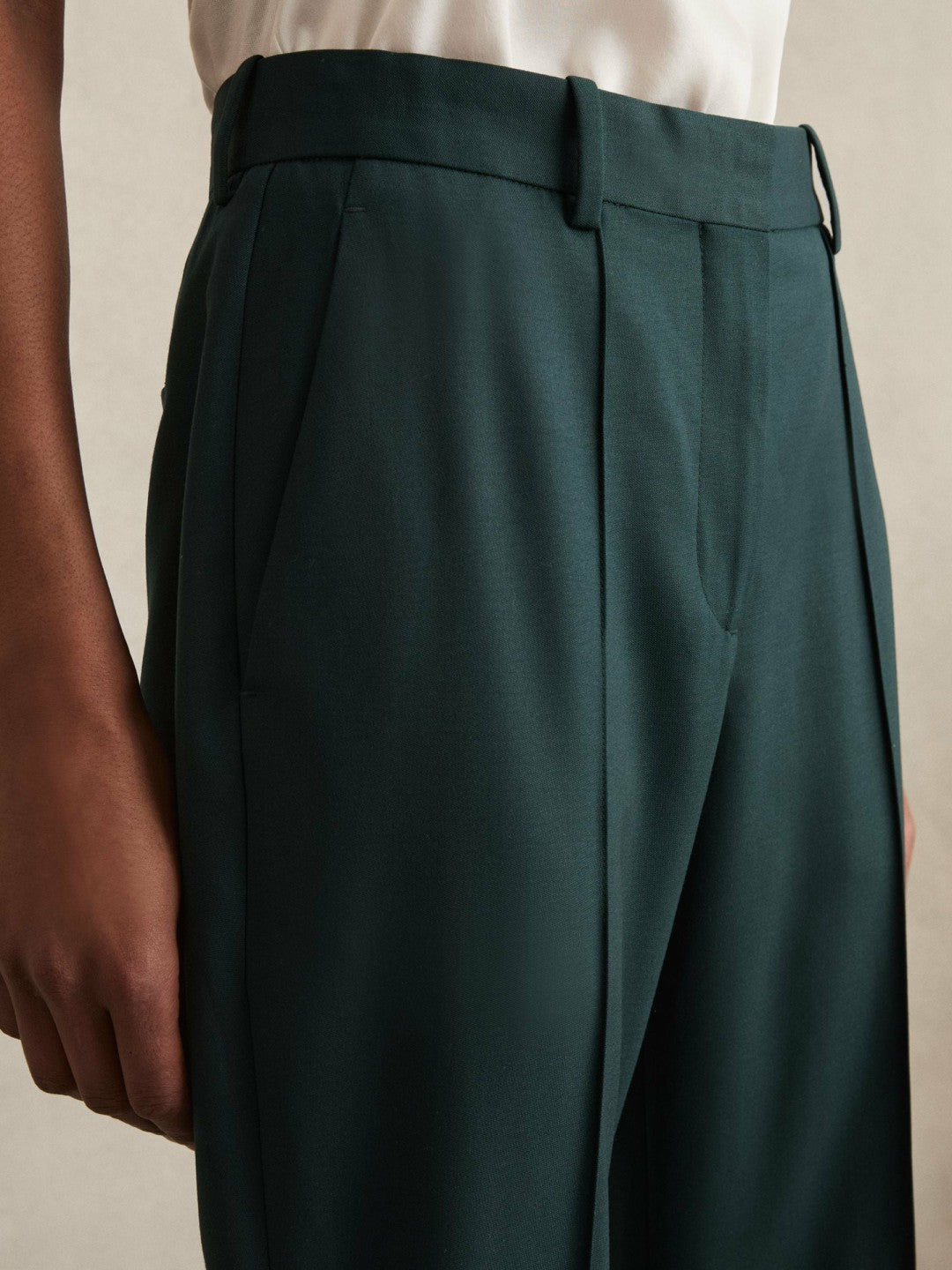 Wool-Blend Wide-Leg Suit Trousers in Green | Reiss Women Signature