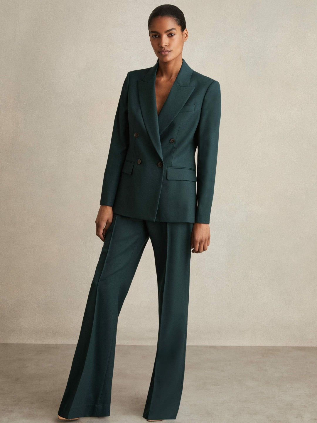 Wool-Blend Wide-Leg Suit Trousers in Green | Reiss Women Signature