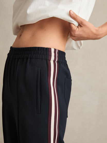 Petite Side-Stripe Wide-Leg Trousers in Navy | Reiss Women Trending