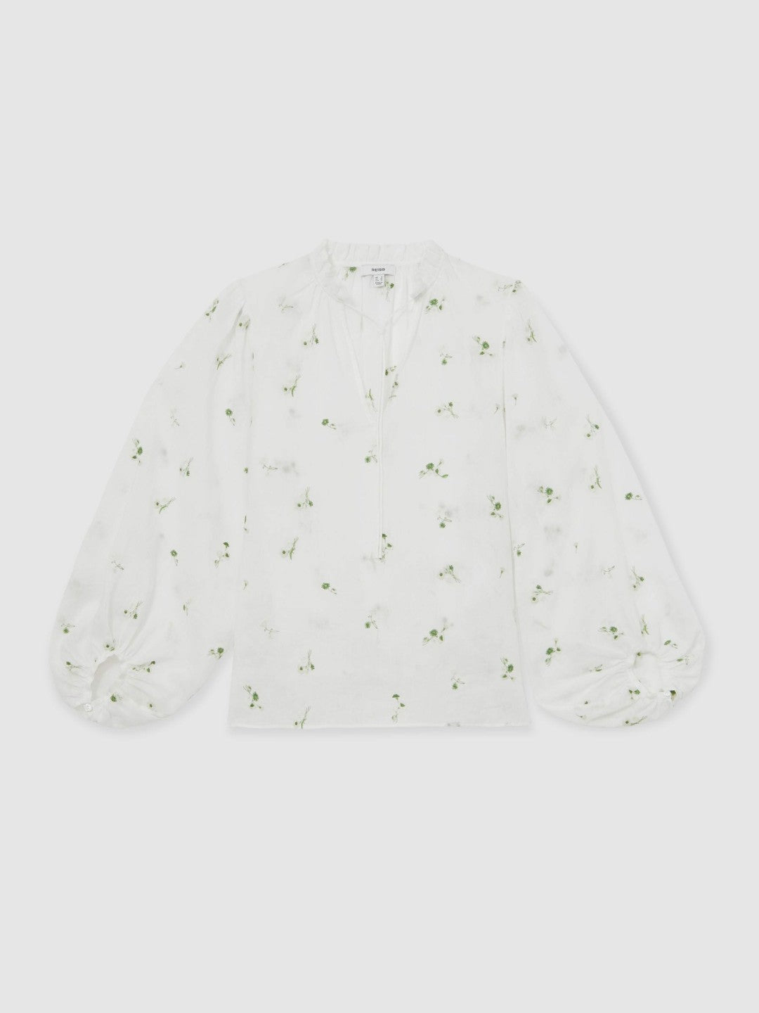 Floral-Embroidered Tie-Neck Blouse Ramie-Lyocell in Ivory | Reiss Women Featured