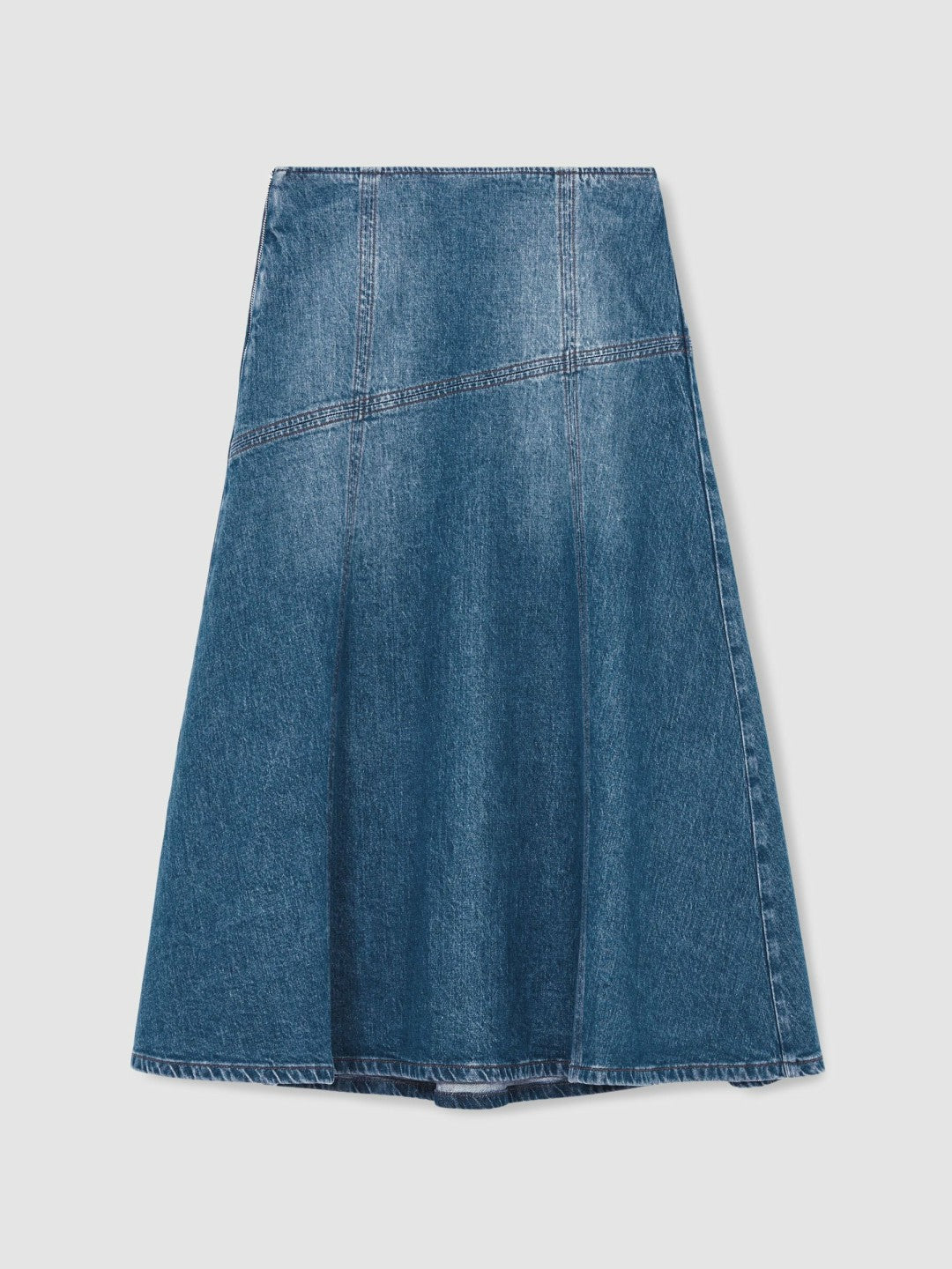 Denim Panelled Midi Skirt in Indigo | Reiss Women New