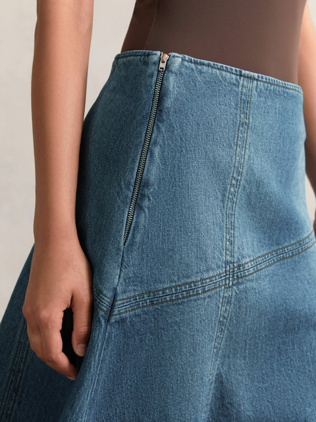 Denim Panelled Midi Skirt in Indigo | Reiss Women New