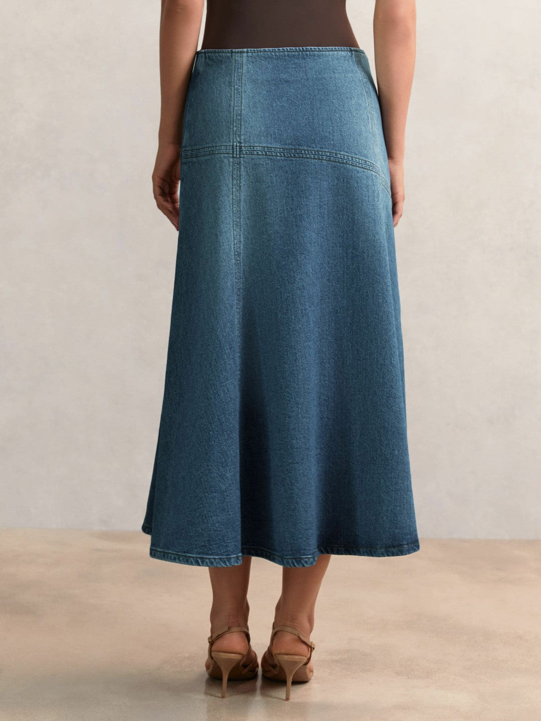 Denim Panelled Midi Skirt in Indigo | Reiss Women New
