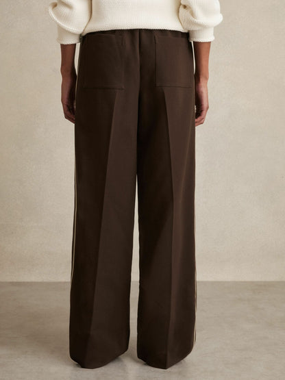Petite Side-Stripe Wide-Leg Trousers in Chocolate Brown | Reiss Women Signature