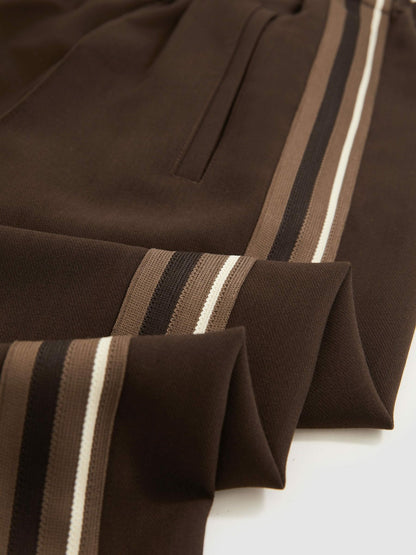 Petite Side-Stripe Wide-Leg Trousers in Chocolate Brown | Reiss Women Signature