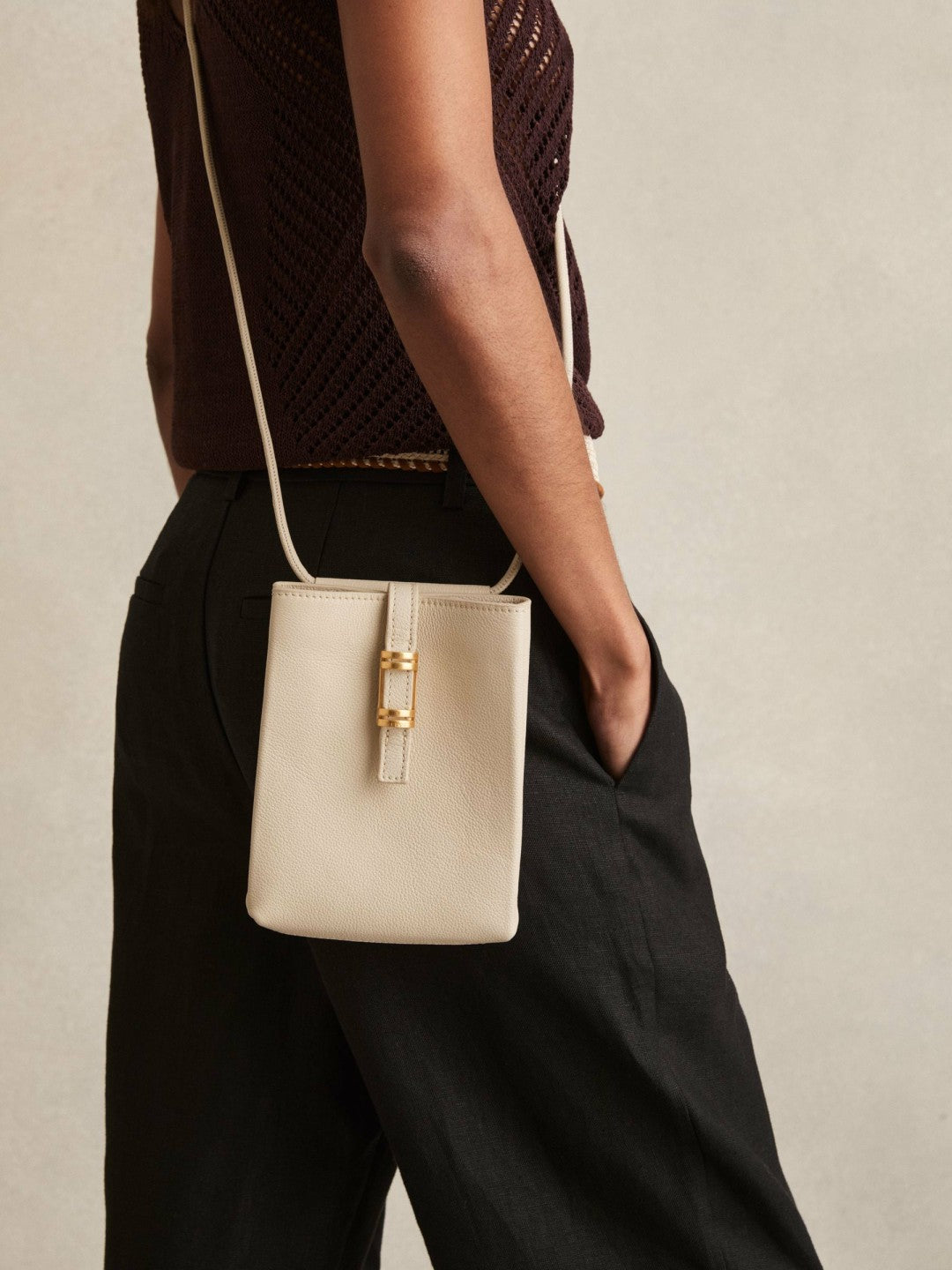 Leather Phone Holder in Off White | Reiss Women Featured