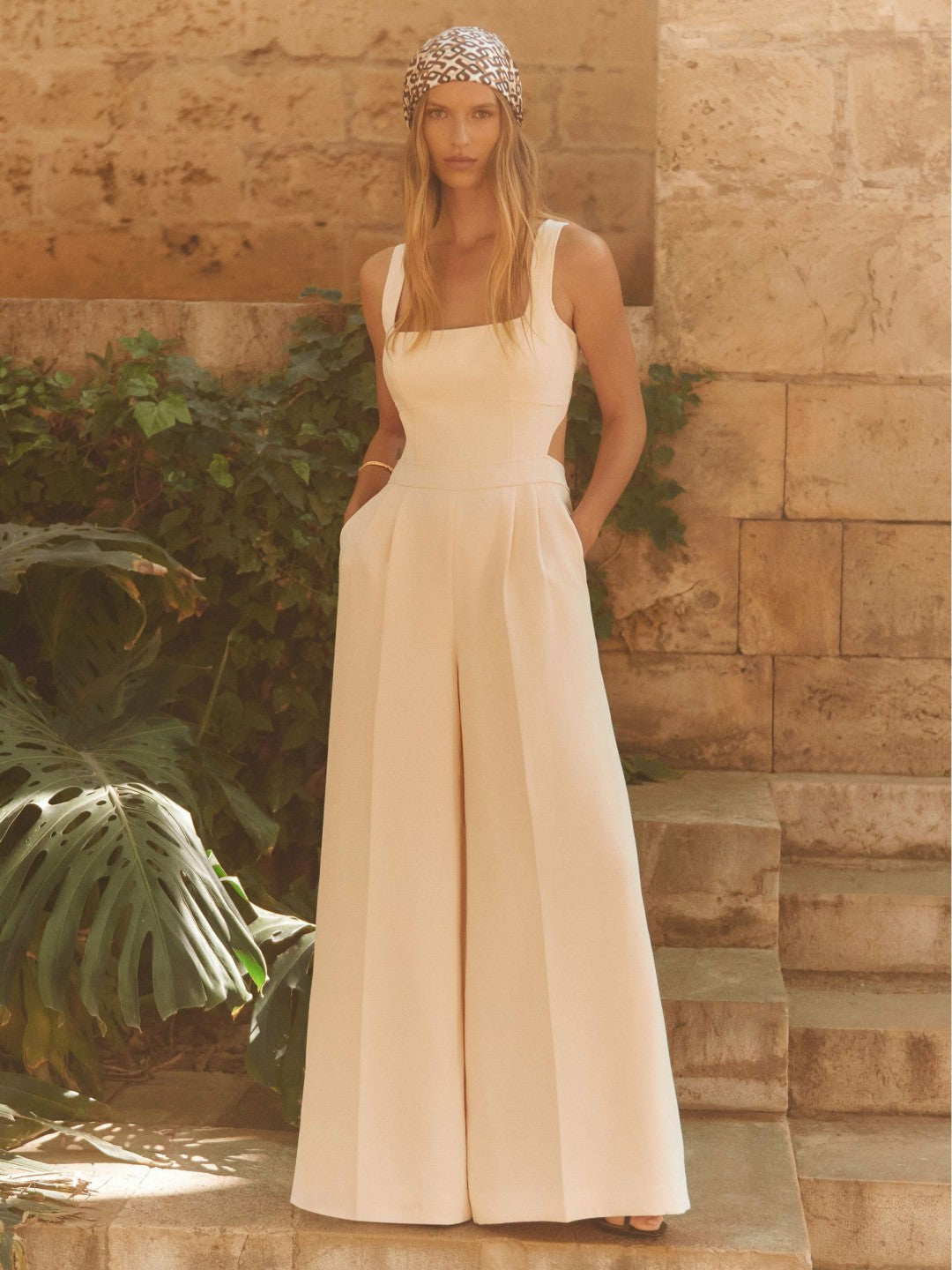 Wide-Leg Cut-Out Jumpsuit in Pale Pink | Reiss Women Signature