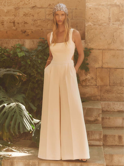 Wide-Leg Cut-Out Jumpsuit in Pale Pink | Reiss Women Signature