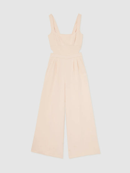 Wide-Leg Cut-Out Jumpsuit in Pale Pink | Reiss Women Signature