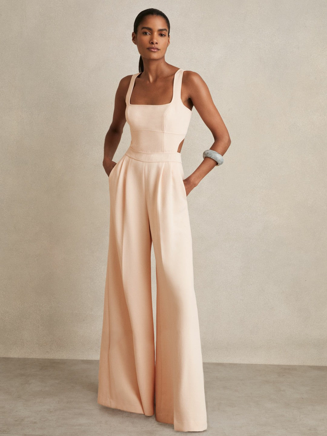 Wide-Leg Cut-Out Jumpsuit in Pale Pink | Reiss Women Signature