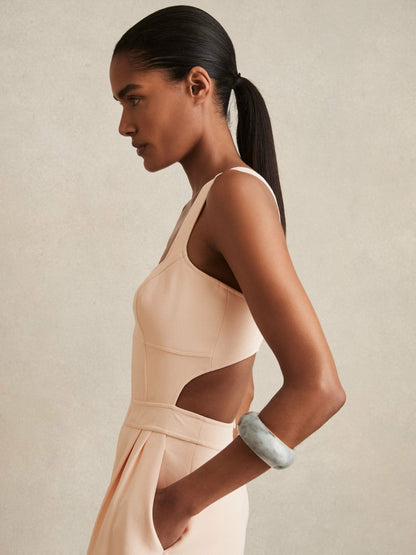 Wide-Leg Cut-Out Jumpsuit in Pale Pink | Reiss Women Signature