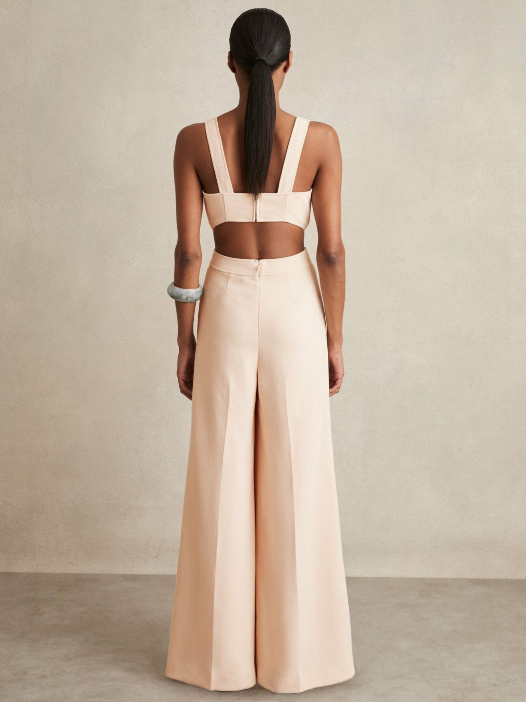 Wide-Leg Cut-Out Jumpsuit in Pale Pink | Reiss Women Signature