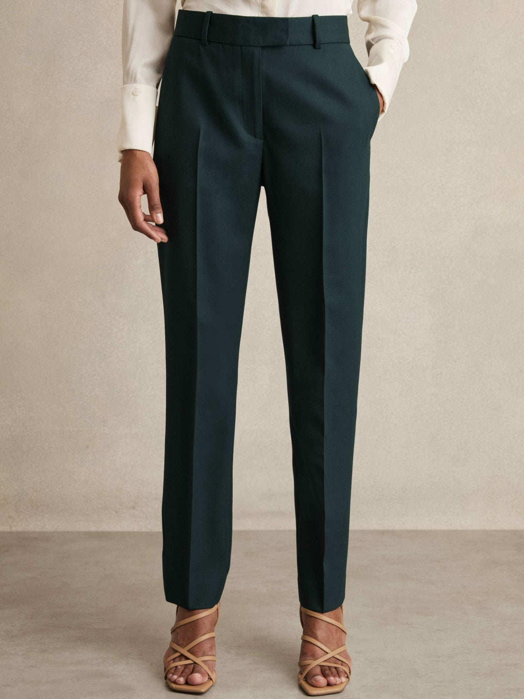 Wool-Blend Slim-Fit Suit Trousers in Green | Reiss Women Recommended