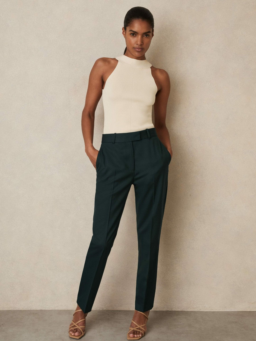 Wool-Blend Slim-Fit Suit Trousers in Green | Reiss Women Recommended