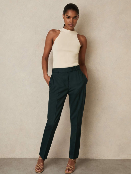 Petite Wool-Blend Slim-Fit Suit Trousers in Green | Reiss Women Exclusive