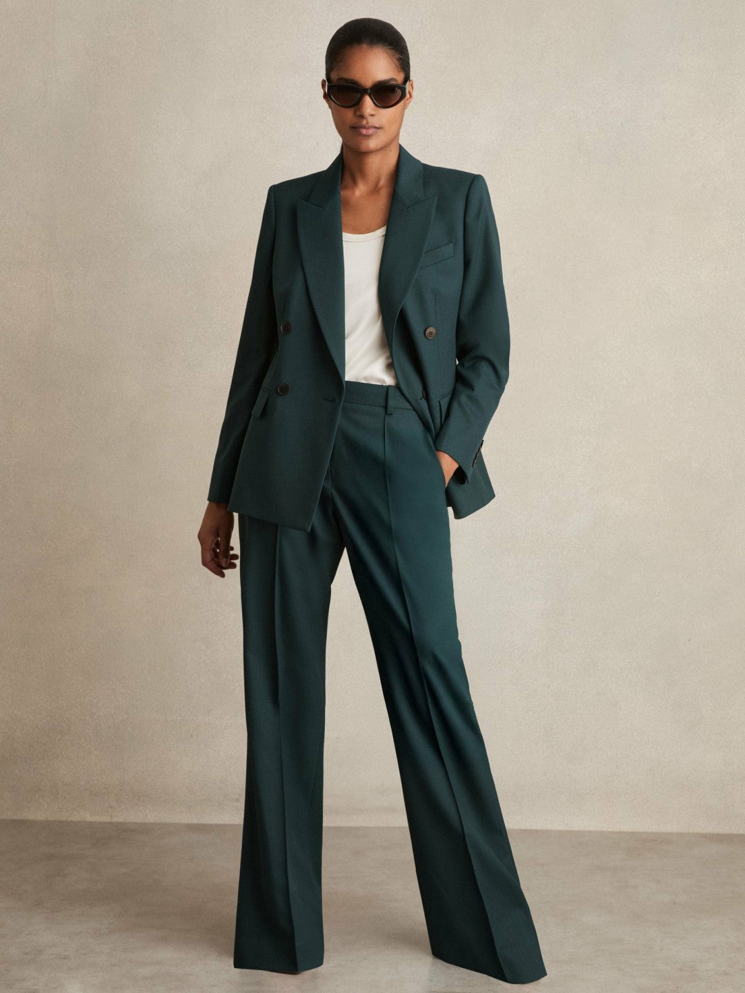 Petite Wool-Blend Wide-Leg Suit Trousers in Green | Reiss Women Popular