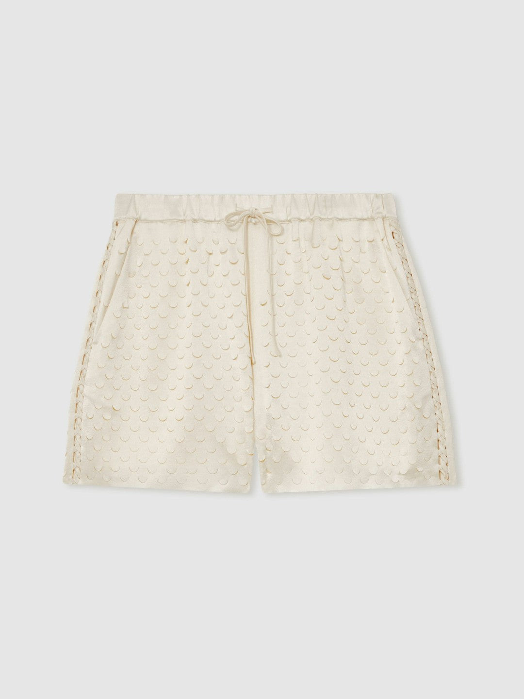 Laser Cut Drawstring Shorts in White | Reiss Women Trending