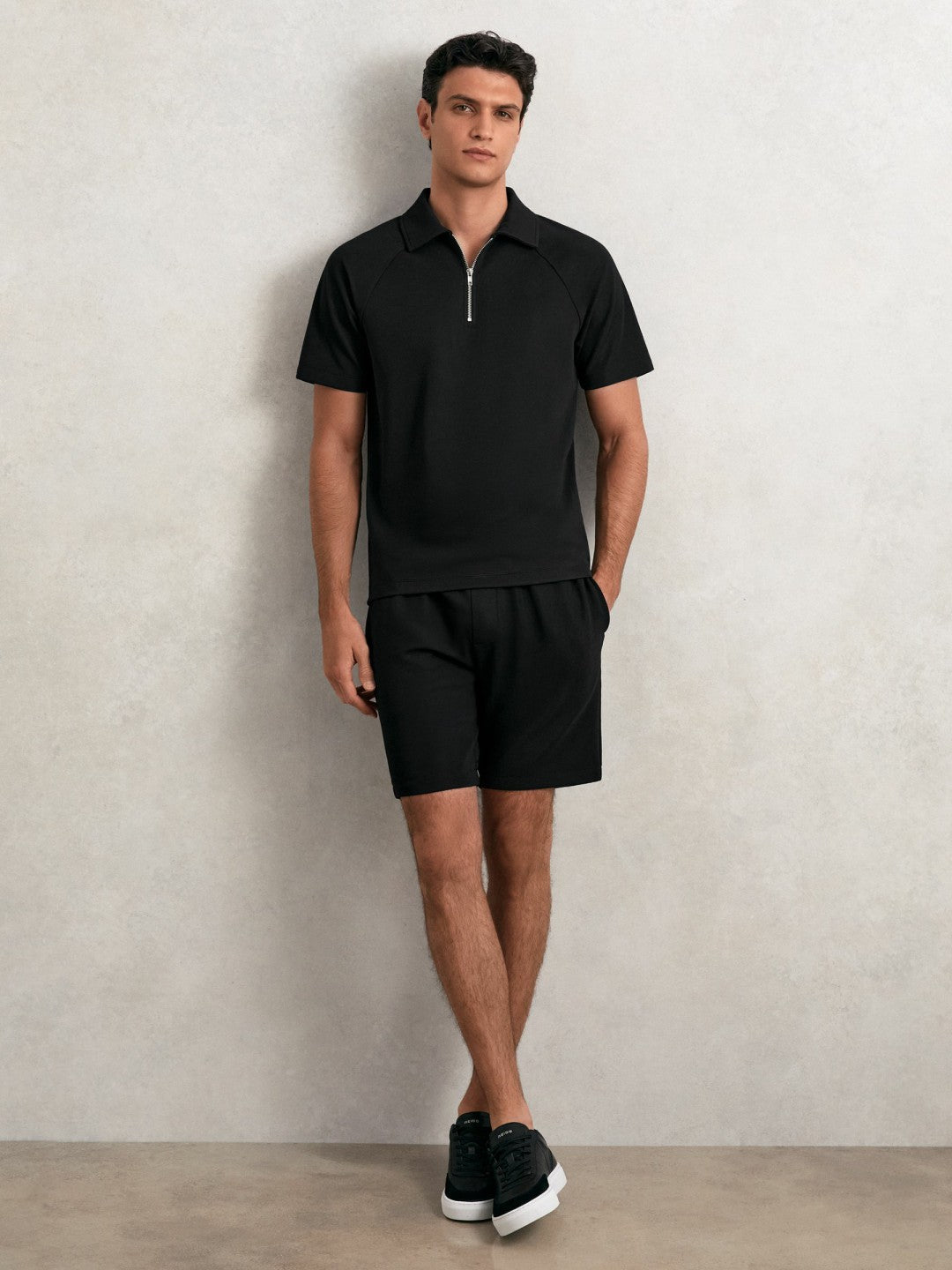 Bonded-Leather Low-Top Trainers in Black | Reiss Men Best Seller