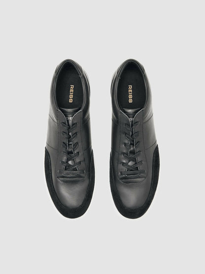 Bonded-Leather Low-Top Trainers in Black | Reiss Men Best Seller