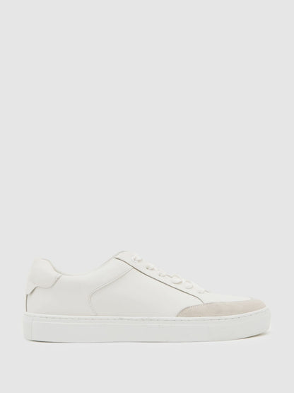 Bonded-Leather Low-Top Trainers in White | Reiss Men Exclusive