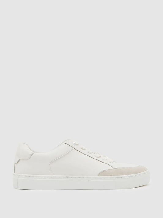 Bonded-Leather Low-Top Trainers in White | Reiss Men Exclusive