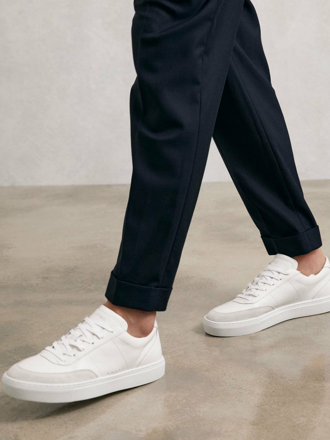 Bonded-Leather Low-Top Trainers in White | Reiss Men Exclusive
