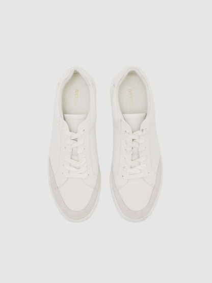 Bonded-Leather Low-Top Trainers in White | Reiss Men Exclusive