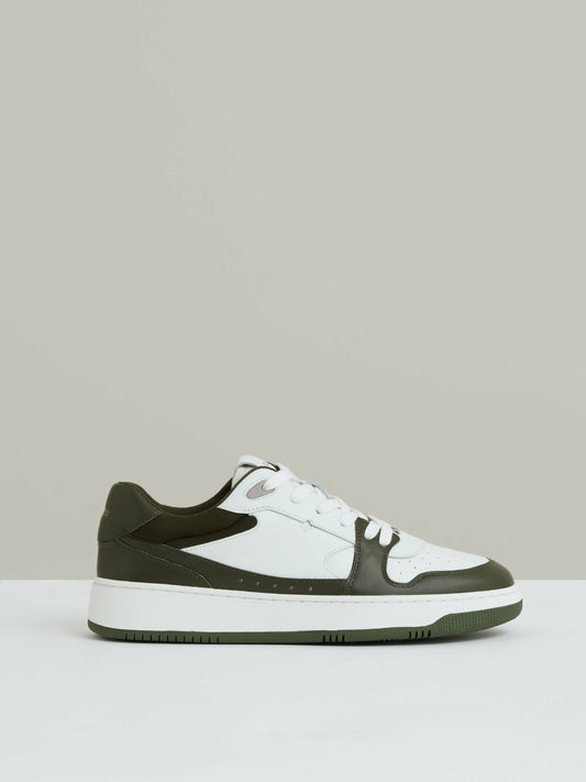 Leather Panelled Trainers in Khaki/White | Reiss Women Trending