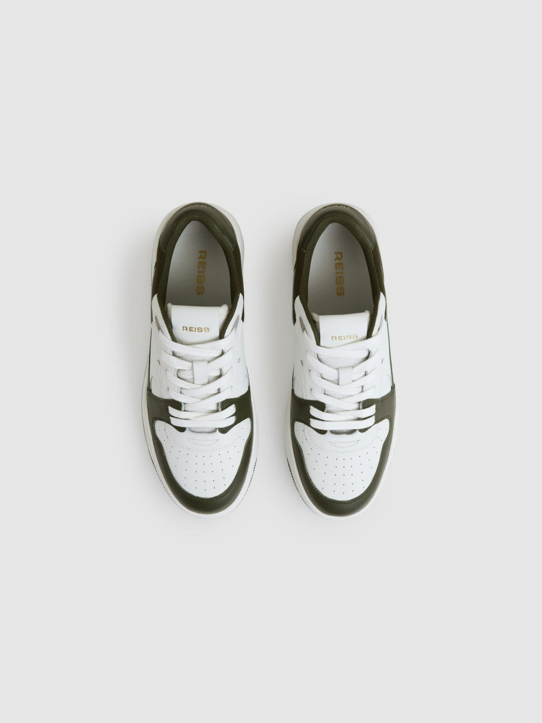 Leather Panelled Trainers in Khaki/White | Reiss Women Trending