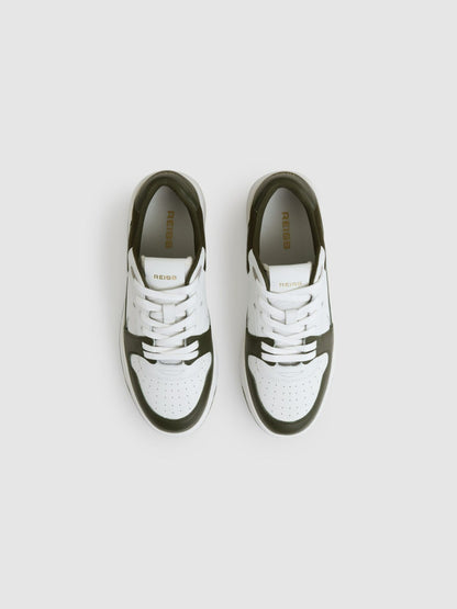 Leather Panelled Trainers in Khaki/White | Reiss Women Trending