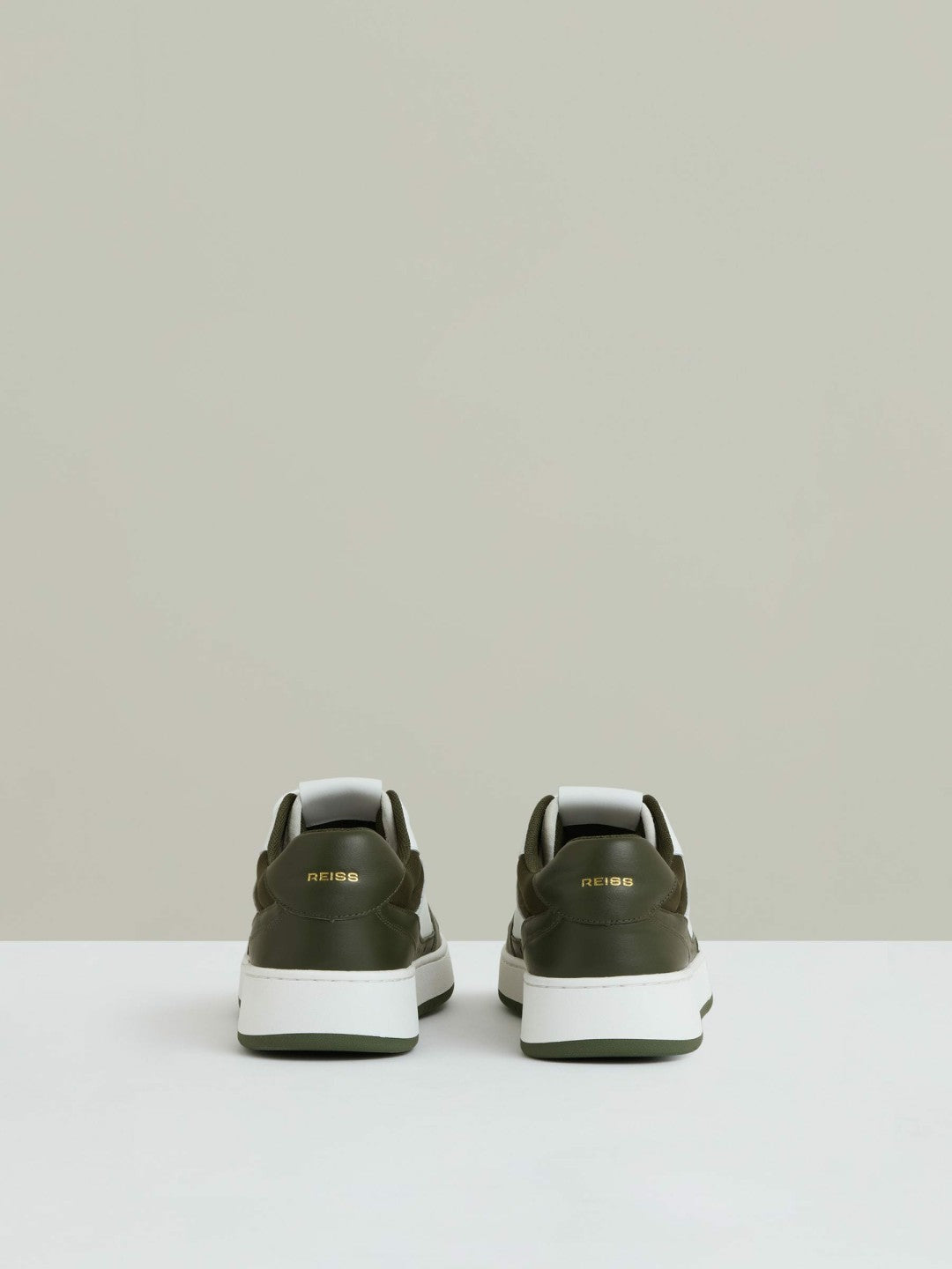 Leather Panelled Trainers in Khaki/White | Reiss Women Trending