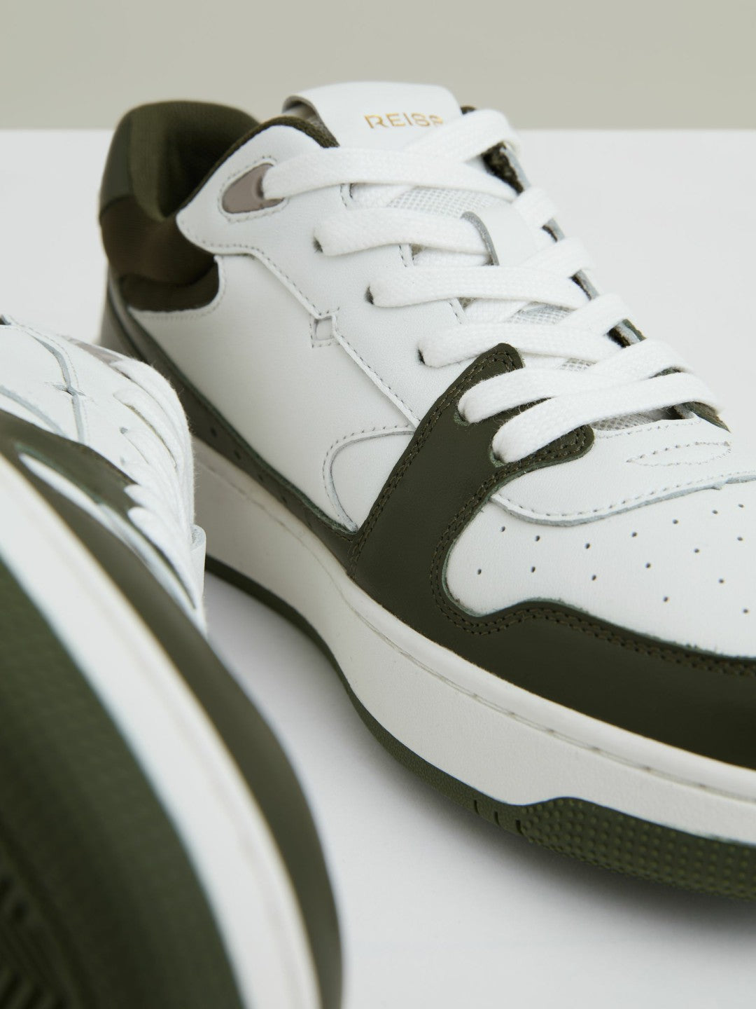 Leather Panelled Trainers in Khaki/White | Reiss Women Trending