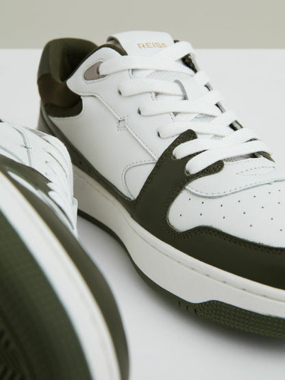Leather Panelled Trainers in Khaki/White | Reiss Women Trending