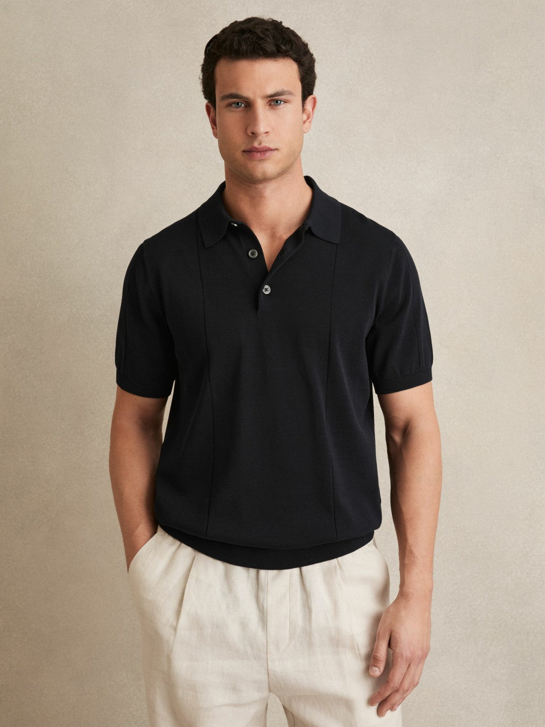 Cotton-Silk Polo Shirt in Navy | Reiss Men Featured