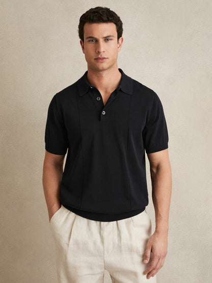 Cotton-Silk Polo Shirt in Navy | Reiss Men Featured