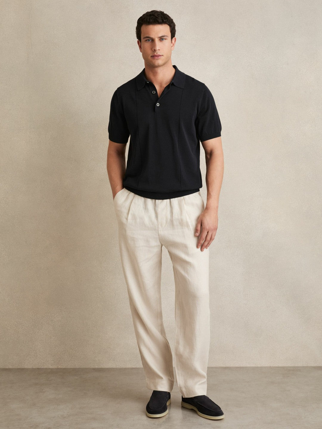 Cotton-Silk Polo Shirt in Navy | Reiss Men Featured