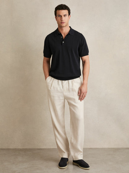 Cotton-Silk Polo Shirt in Navy | Reiss Men Featured